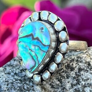 Handmade Abalone Shell Teardrop Ring – Sterling Silver 925, Size 7.75, Like New